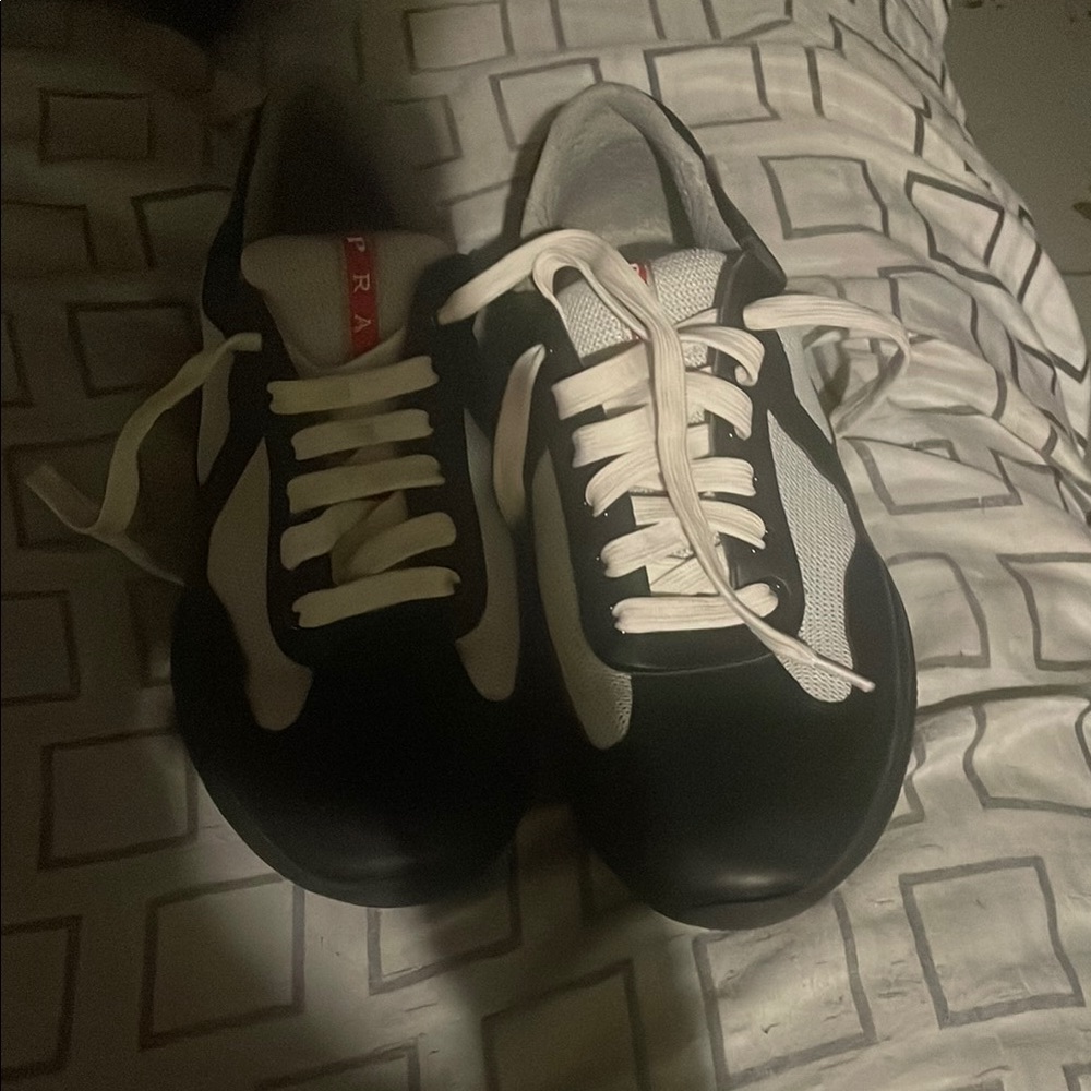 Prada Men's Black and White Sneakers